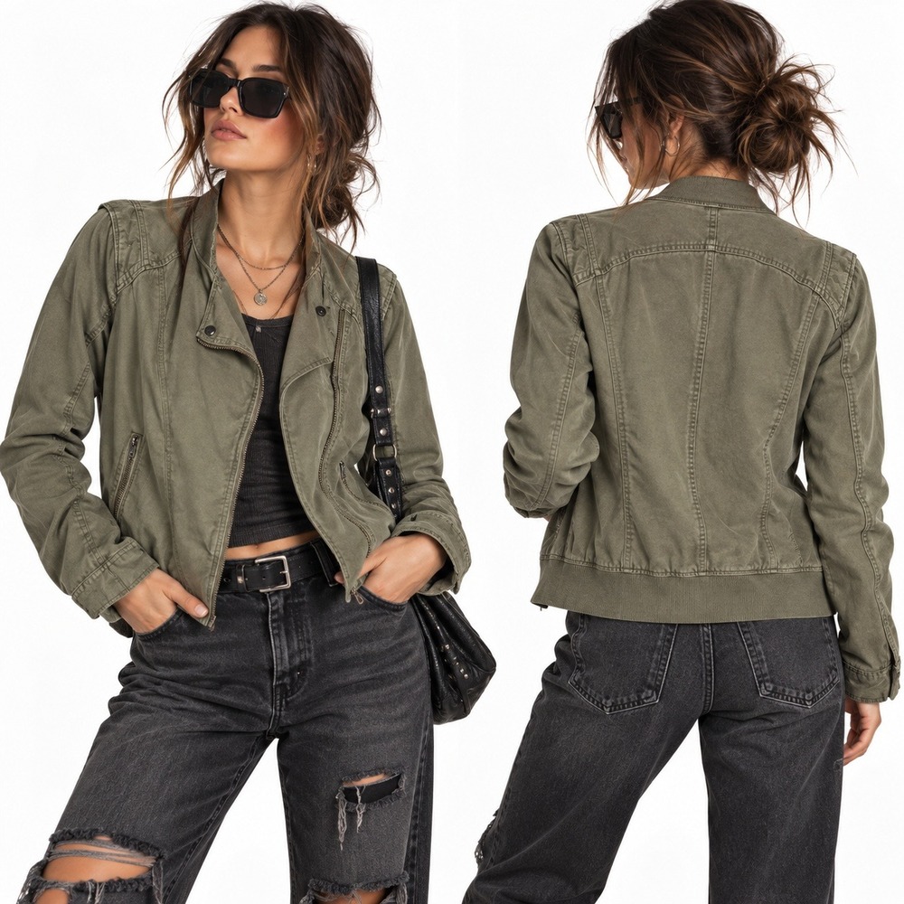 American Eagle Bomber Utility Jacket Green Full Zip Military Grunge Moto L